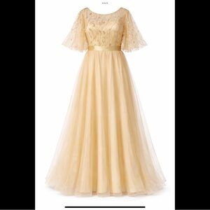 Ever Pretty 5XL Gold Sequin Formal Evening Gown Maxi Wedding Guest Prom Gala